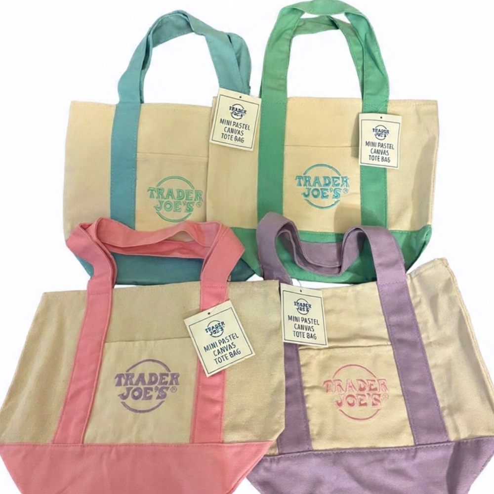 Trader Joe's Pastel Canvas Tote Bag Set